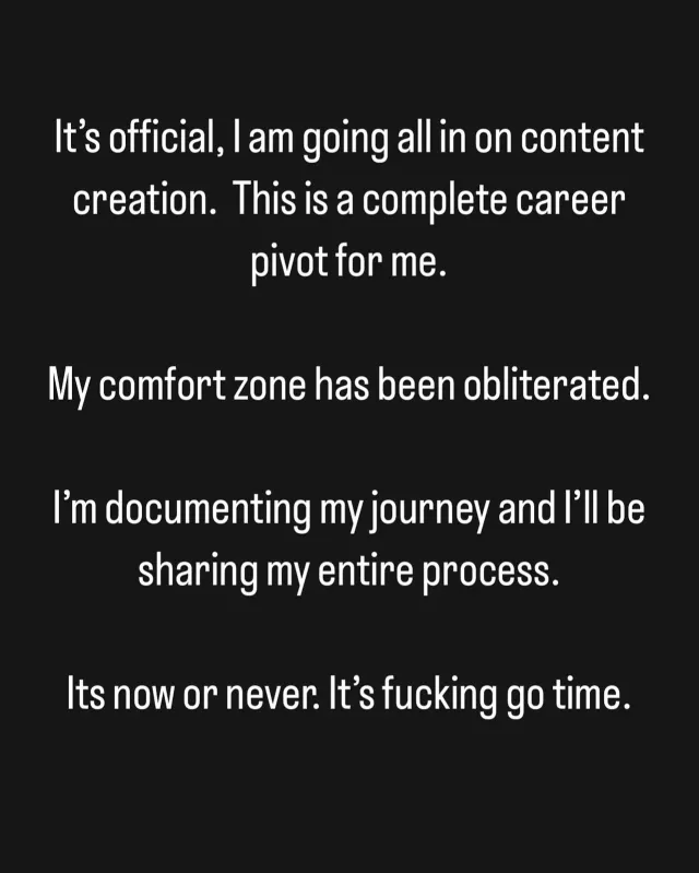 A text post announcing a commitment to content creation.